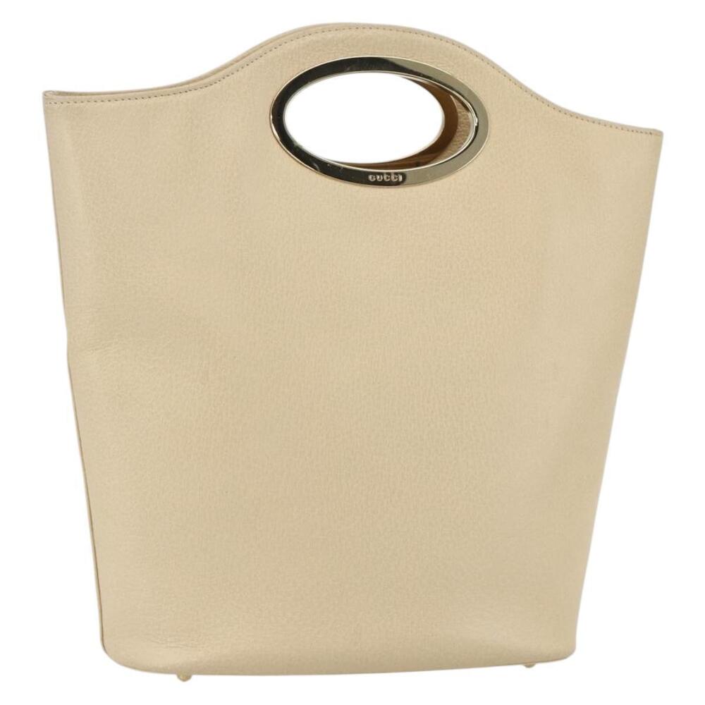 GUCCI Hand Bag Leather Beige Gold 000 1013 0556 Auth 151437 - Picture 1 of 16